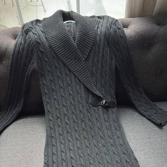 Calvin Klein Medium Gray Cable-Knit Sweater Dress with Buckle - Picture 2 of 8